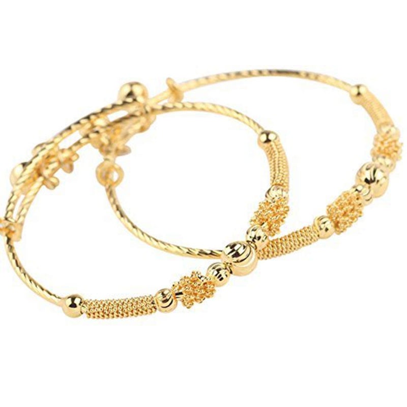 Kugoa loyoe jewelry 24k Yellow Gold Plated Baby's Bracelet Adjustable Children's Bangle(2pcs/lot) - Image 1